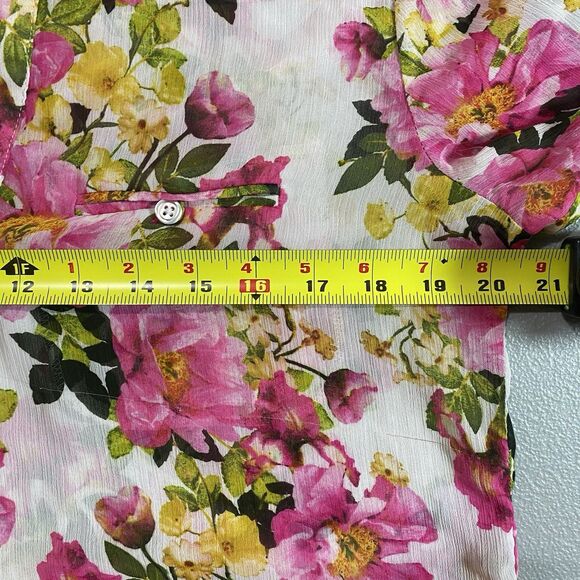 KUT FROM THE KLOTH Sheer Blouse Floral Button Roll Tab Long Sleeve Womens L Pink - Picture 7 of 12